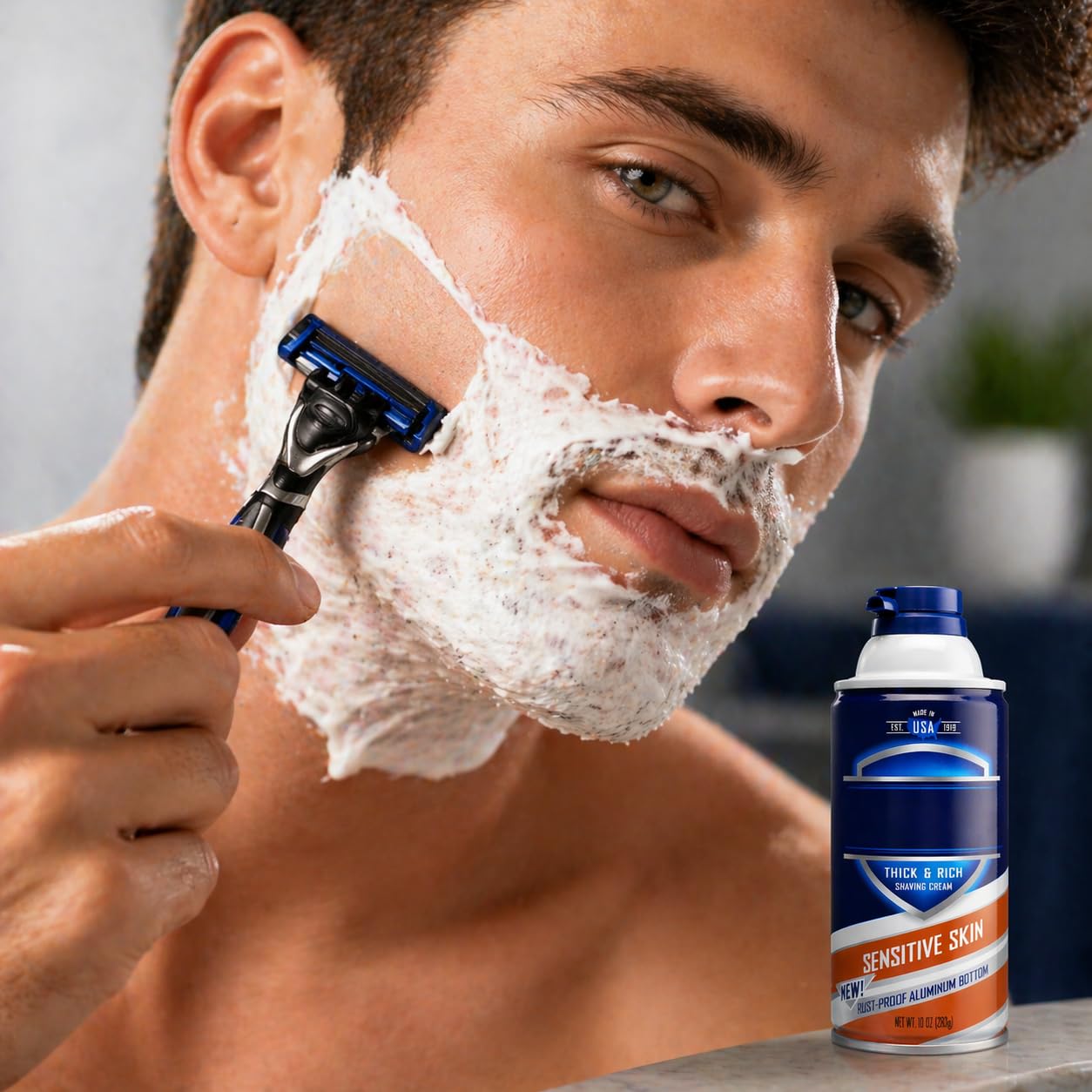 Sensitive Skin Thick & Rich Shaving Cream for Men, Smooth Glide Formula for Comfortable Shave, Helps Reduce Razor Drag, Easy Rinse, 10 oz