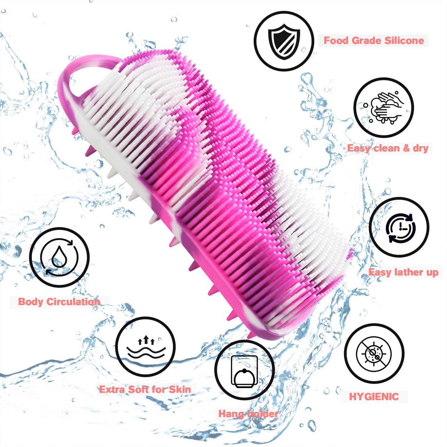 YEALIFE 2PCS Silicone Body Scrubber, Loofah for Women, Gentle Exfoliating Shower Cleaner Bath Brush, Rubber Body Wash Deep Cleaning & Exfoliator & Massage, Travel-Friendly for Bathroom