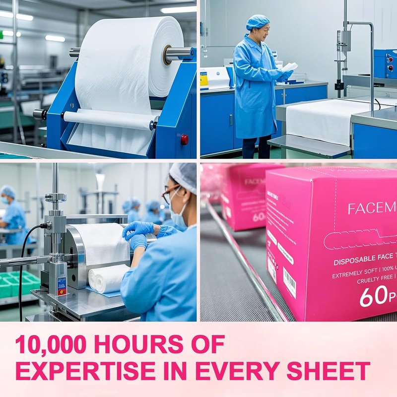 FACEMADE XXL Disposable Face Towels - 60 Count, 100% Biobased, Super Soft & Thick for Makeup & Skin Care