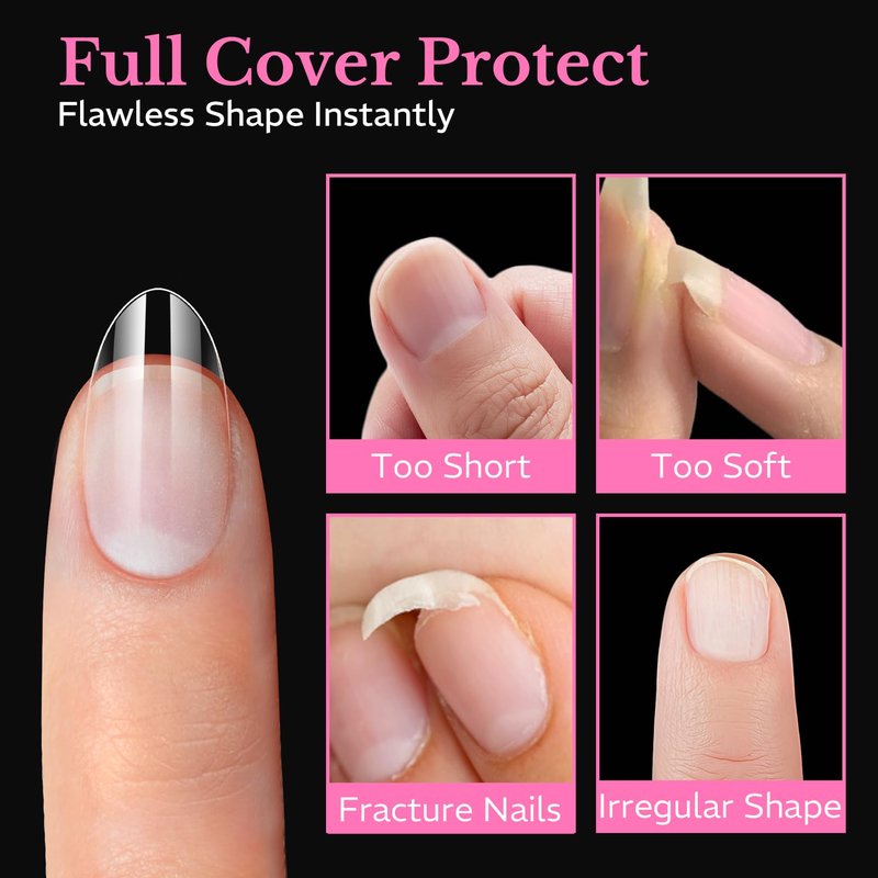 Short Almond Nail Tips, 600pcs Soft Gel Nail Tips Pre Etched Acrylic Fake Nails, Half Matte Full Cover Clear Press On False Nail Extensions for DIY Manicure at Home Nail Art 15 Sizes