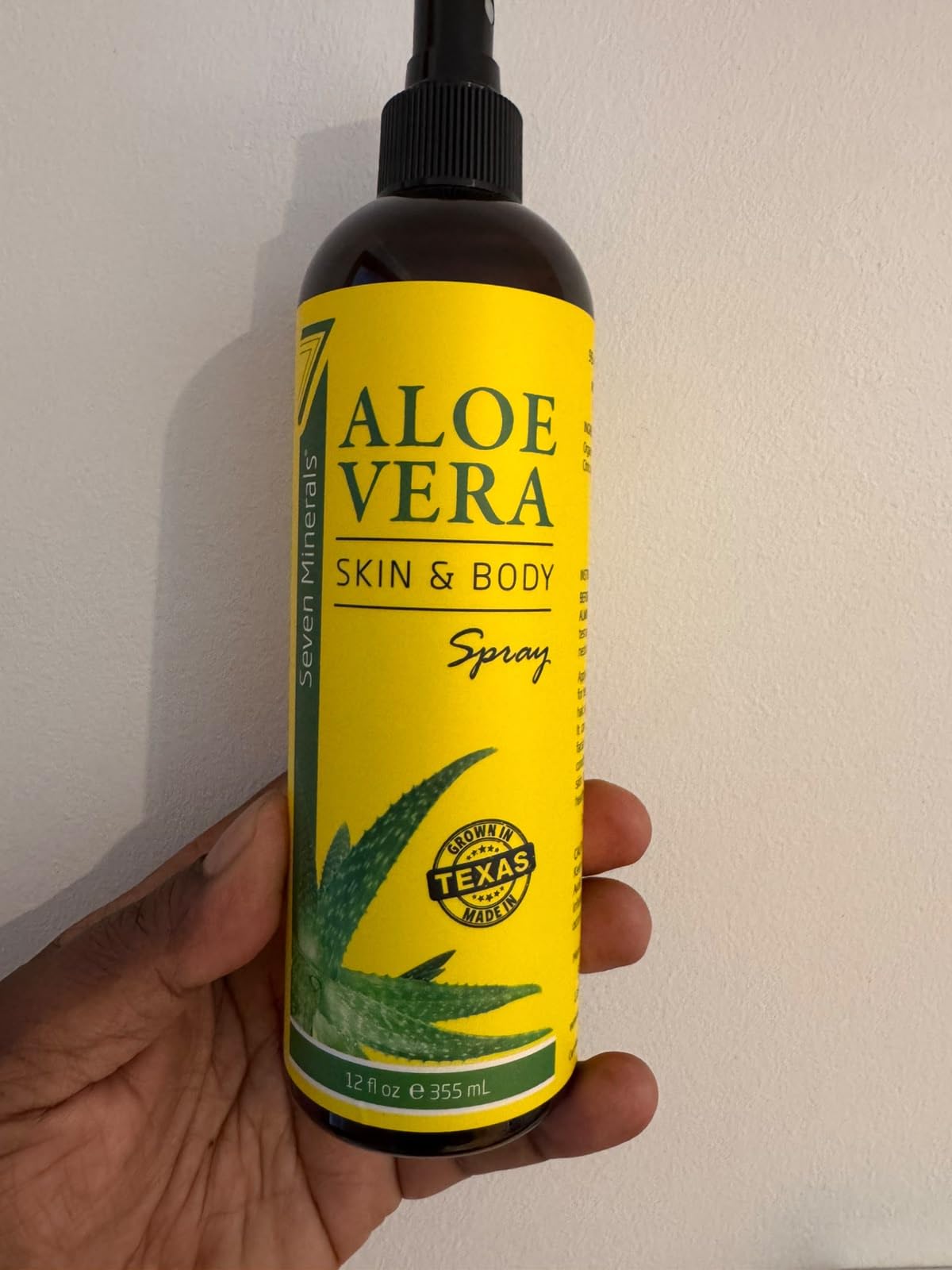 Seven Minerals, Aloe Vera Spray for Body & Hair - From Freshly Cut Organic Aloe (99%), Extra Strong, Easy to Apply, No Thickeners So It Absorbs Rapidly, No Sticky Residue - Made in USA (12 fl oz)