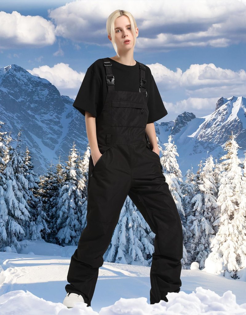 HIEEKDER Women's Ski Bibs Snowboard Pants Snow Bib Tight Overalls Outdoor Ski Pants Waterproof Insulated Ripstop Black Small