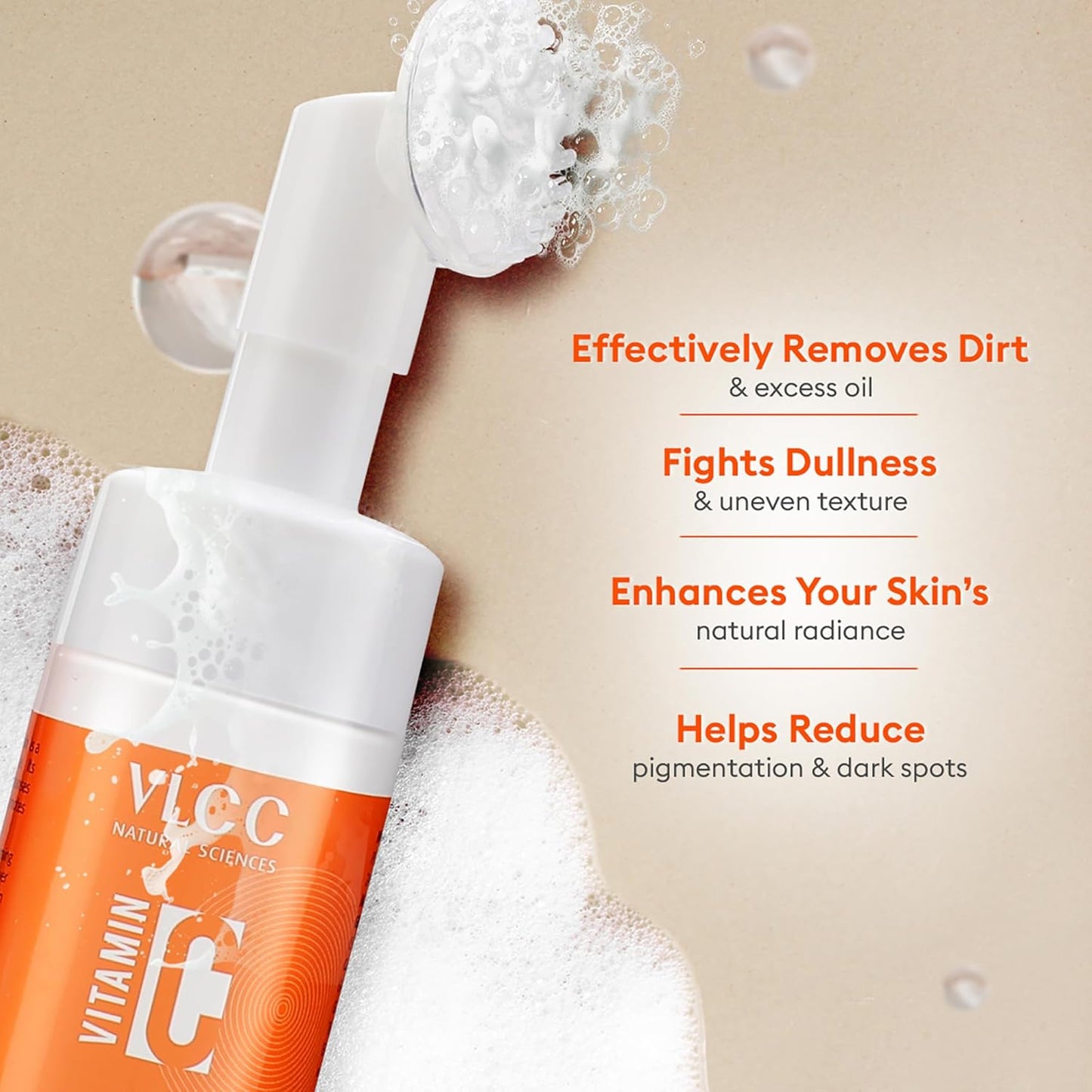 VLCC Vitamin C Foaming Facewash - Hydrating Facial Cleanser with Licorice & Mulberry Extracts | 3.38 oz