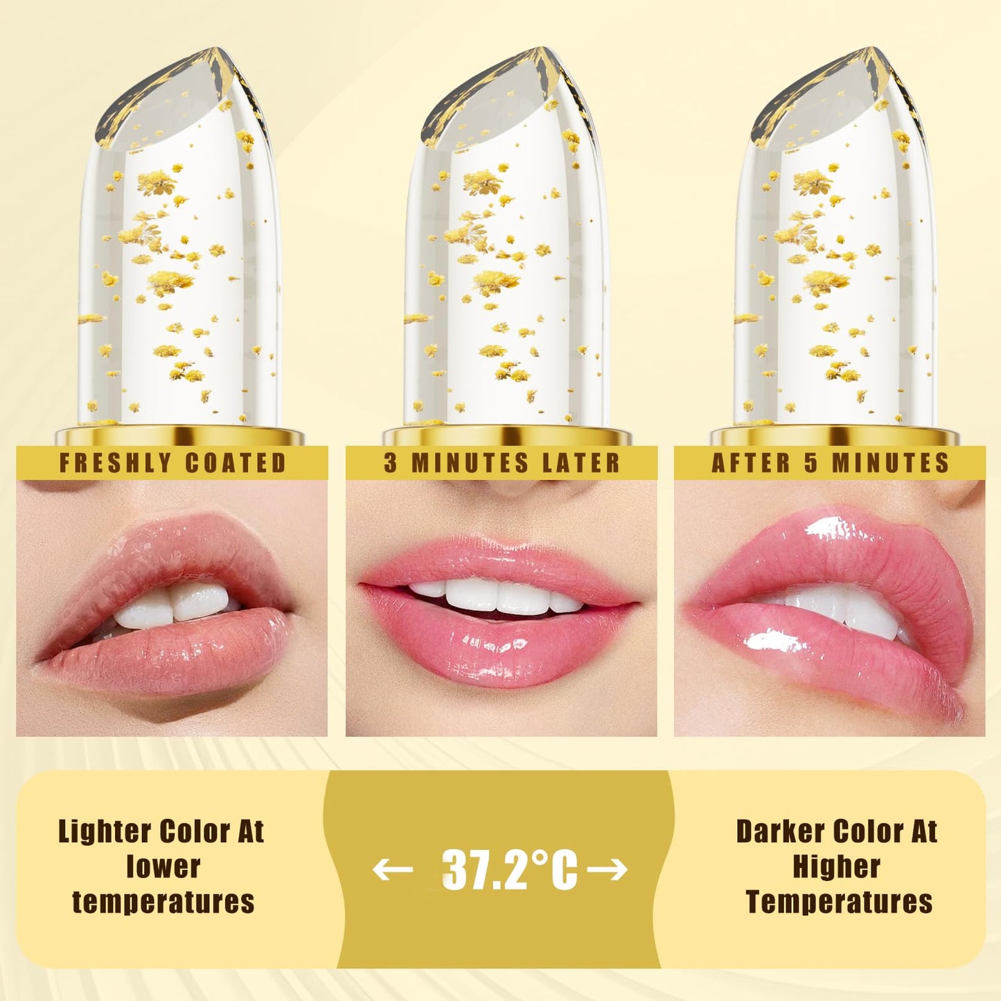 Yeweian pH Adjusting Lipstick, Transfer Proof Color Changing Lipstick, Gold Crystal Clear Lip Stick That Changes Color, Moisturizing Glossy Shine Lip Balm, Hydrating Non-Sticky Lip Gloss for Women