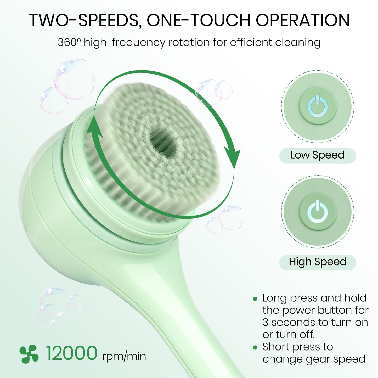 Electric Body Brush, Auto Spinning Back Scrubber for Shower, USB Rechargeable Bath Brush with Dual Long Handle, 5 Replaceable Heads, Waterproof Exfoliating Massage Brush for Skincare, Spa and Bath
