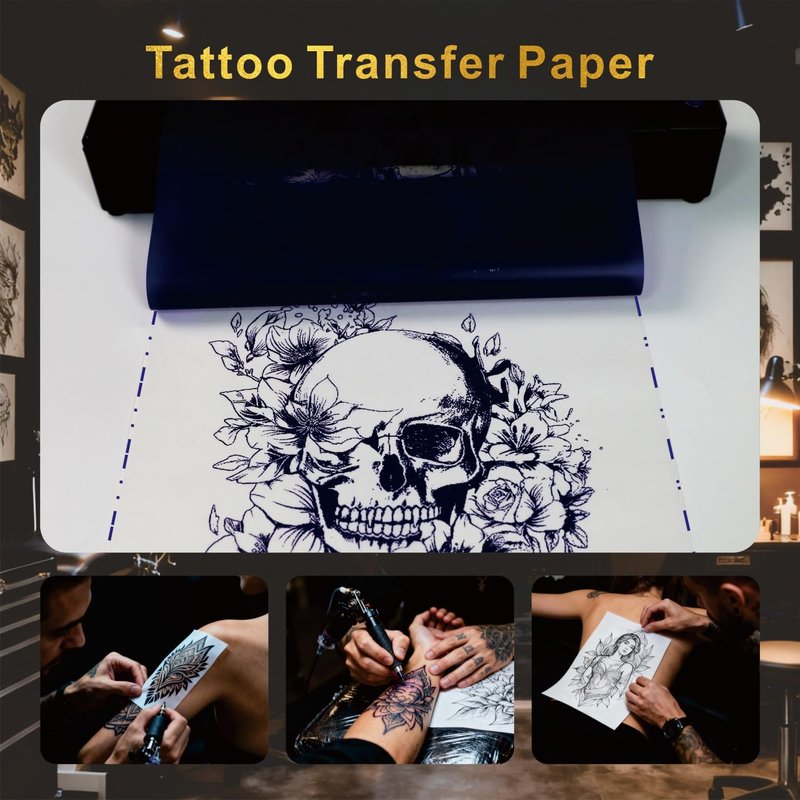 A4 Tattoo Transfer Paper 100 Sheets, 4-Layer Professional Thermal Hectograph Paper for Real & Practice Skin, Compatible with Copier & Thermal Imager for Tattoo Artists Studios