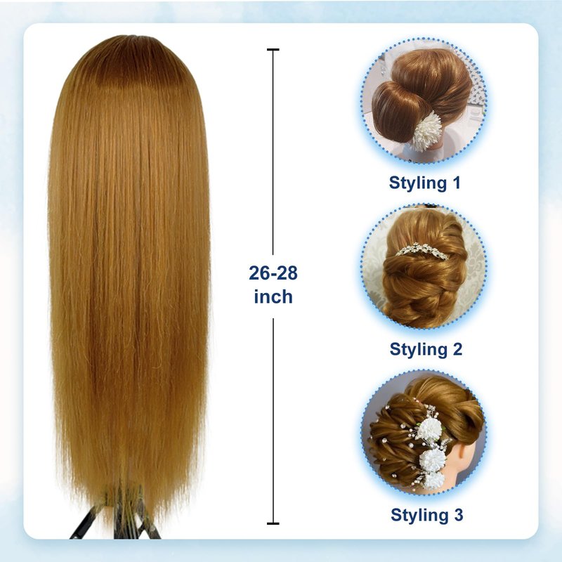 Mannequin Head Human Hair- Cosmetology Manikin Doll Head with 80% Real Hair for Hairdresser Practice Styling Braiding Training Heads & Free Clamp Holder (Brown)