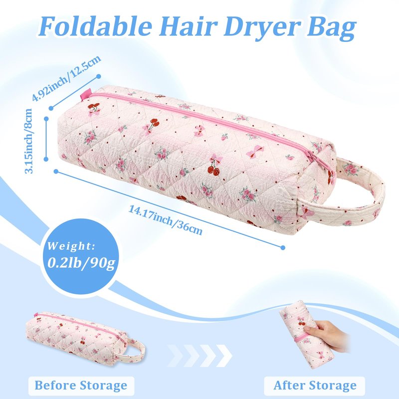 Likesing Quilted Hair Dryer Bag, Hair Tools Travel Bag for La1fen/Sha'rk Flexstyle/Dy'son Airwrap/Super's0nic Dryer Diffuser＆Curling Iron, Dy'son Airwrap Travel Case Gift for Friends(Cherry Print)