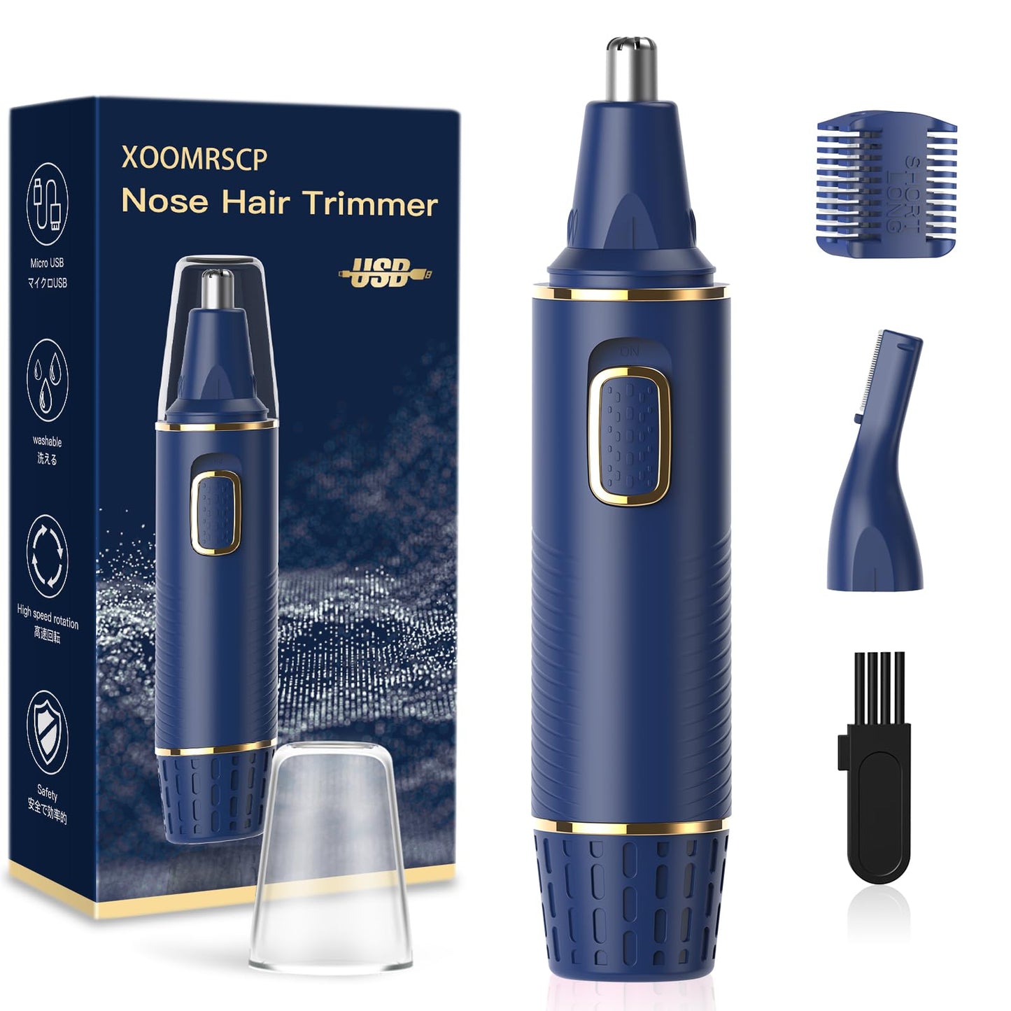 XOOMRSCP Nose Hair Trimmers for Men，Rechargeable Hair Trimmer 2 in 1 Painless Multifunctional Ear and Nose Hair Trimmer with IPX7 Waterproof Dual Edge Blades (Blue)