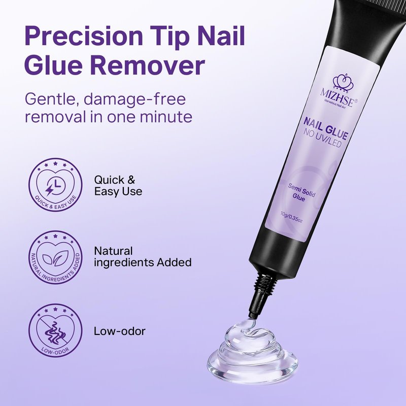 MIZHSE 2PCS Semi Solid Nail Glue Gel for Press On Nails Tips, Super Strong Quick Drying No U V Light Needed Glue on Nails, Easy-Control Non-Run Formula Fake Acrylic Nails Kit Glue Gel