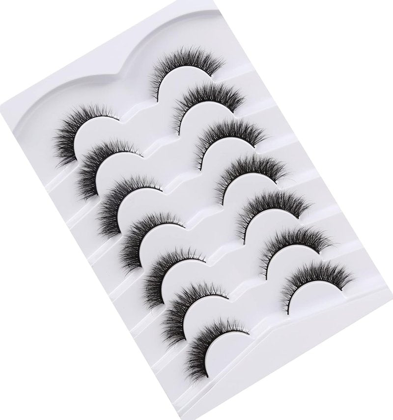 Pooplunch False Eyelashes Extension Volume Cat Eye Look Natural Wispy Short Volume 8D Fake Eyelashes Faux Mink Strip Lashes 7 Pairs Pack