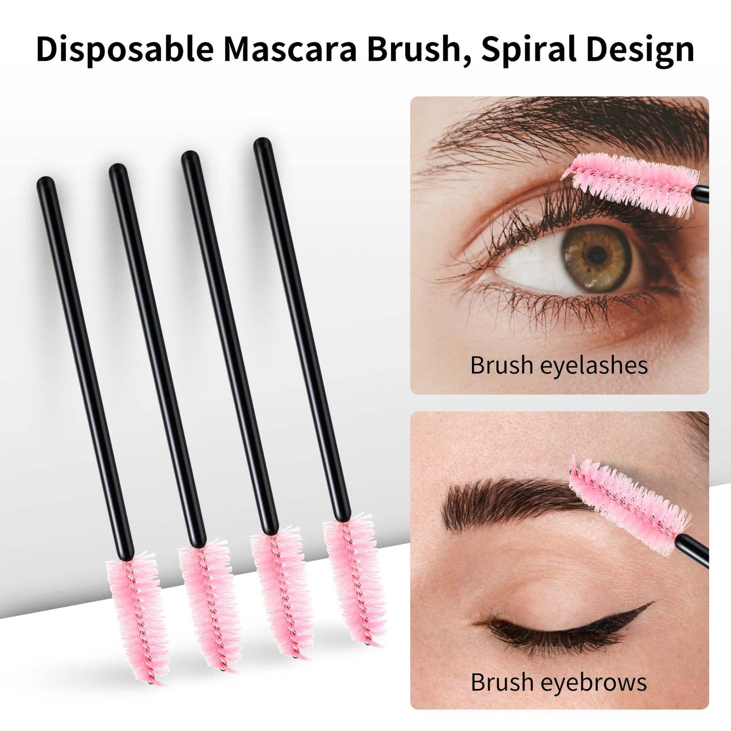 Tifanso 500PCS Disposable Lash Spoolies, Eyelash Eyebrow Brush for Extensions, Mascara Wands, Lash Extension Supplies, Eye Makeup Brushes & Tools, Pink
