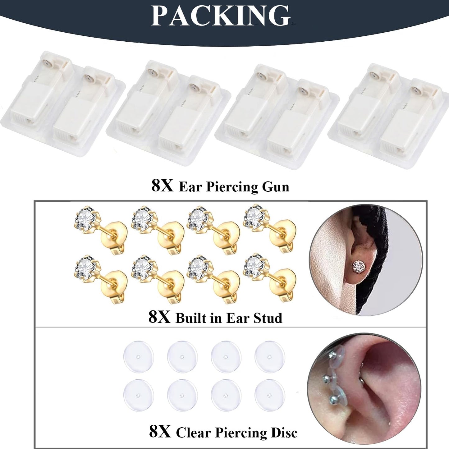 Orglace Ear Piercing Kit With Self Piercing Gun, Earrings Stud and Clear Piercing Disc - 8 Pieces (523#-5mm White)