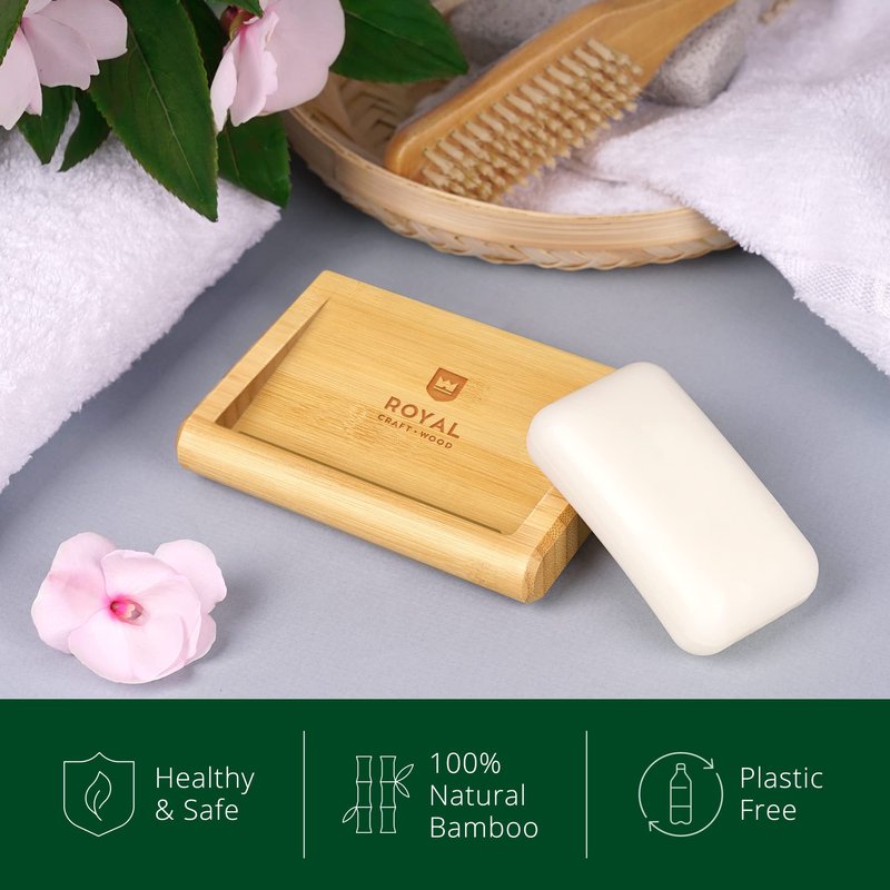 Royal Craft Wood Bamboo soap Dish, Bathroom and Shower soap Holder, Self draining Kitchen soap Tray