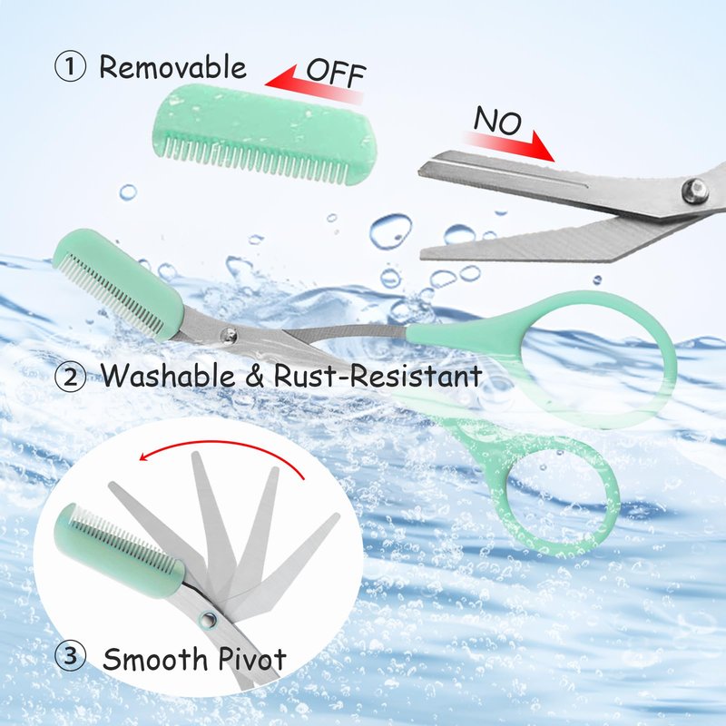 2Pcs Eyebrow Trimmer Scissors, Men Women Eyebrow Clippers, Comb Head Detachable, Safe Eyebrow Trimming Tool, Beard Trimmer, Easy to Operate for Beginners, Makeup Artist Recommended Eyebrow Scissors
