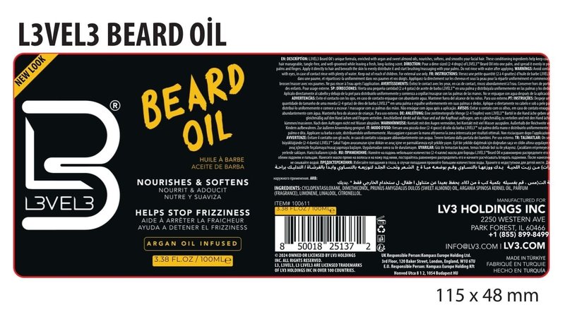 L3 Level 3 Beard Oil - Promotes Fast Beard Growth Soften and Restores Facial Hair - Level Three Scented Beard Oil for Men Growth (Single)
