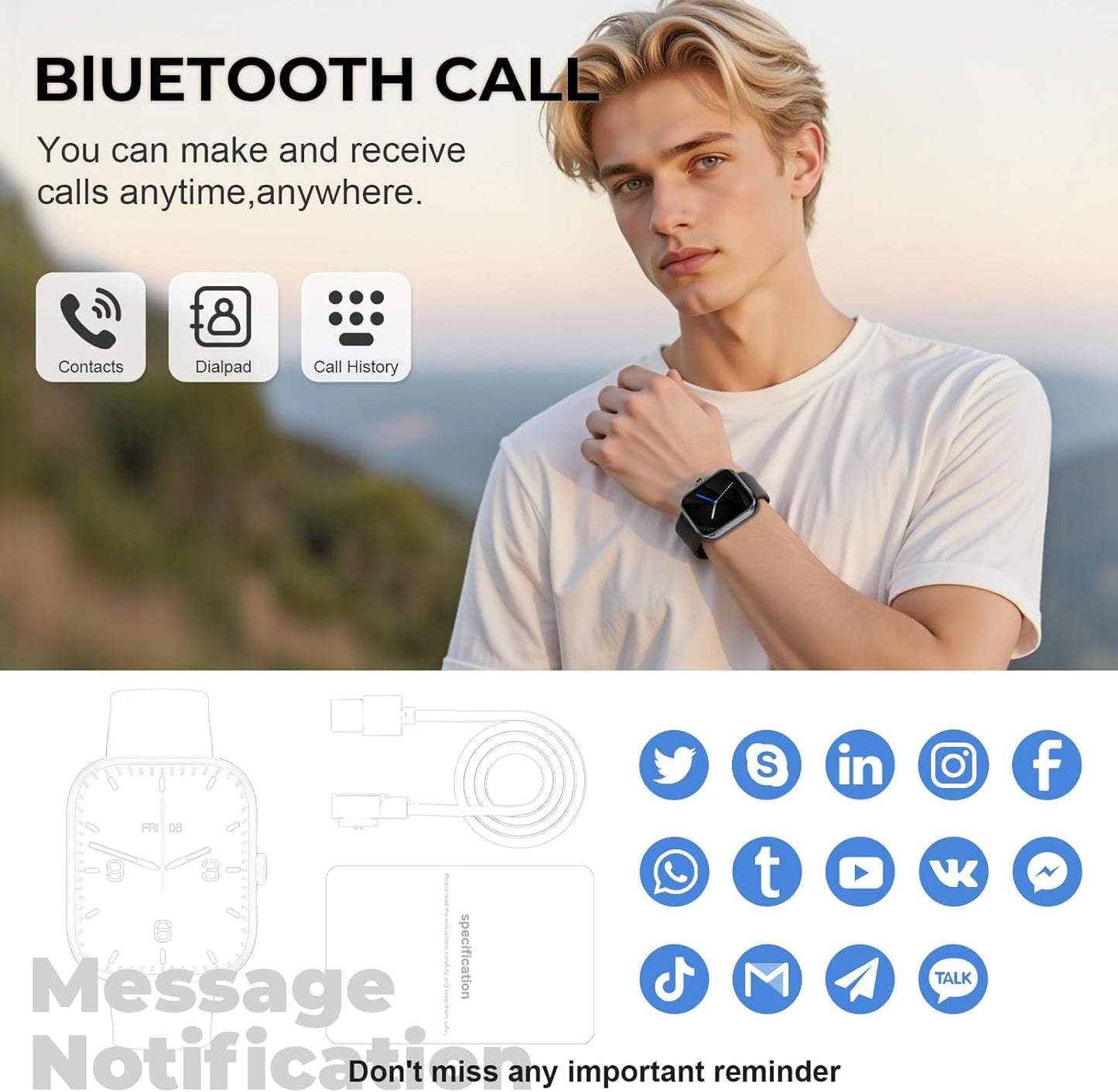 Smart Watch for Men & Women - 1.83” HD Touchscreen Fitness Tracker with Bluetooth Calls & 110+ Sport Modes | IP68 Waterproof, Grey & Black