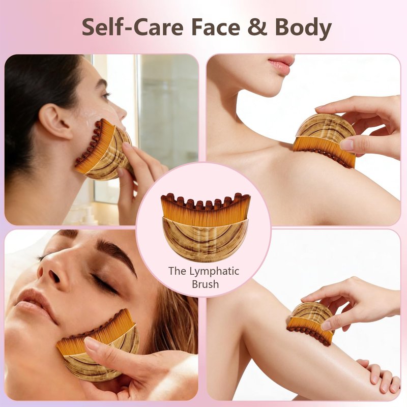 Lymphatic Contour Face Brush, Super Soft Manual Lymphatic Drainage Massager for Sculpting, Relieve Fatigue & Reduce Puffiness, with Portable Case Suitable for Facial Cleansing and Massage (1-PCS)