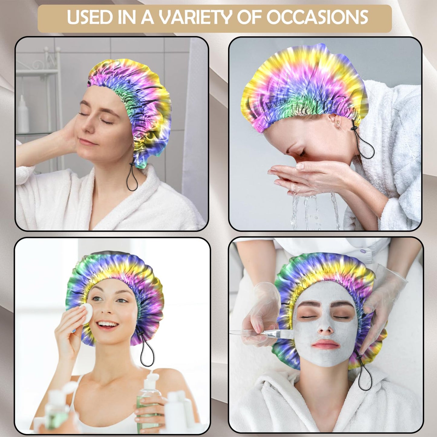 Zewurtuw 2 PCS Shower Cap Adjustable Reusable Double Waterproof Layer Elastic Hair Bath Cap Cute Aesthetic for Women Girls-Multicolour