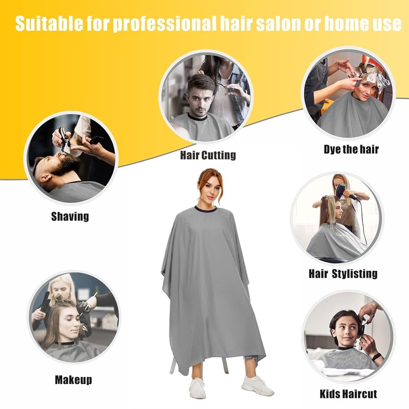 Hair Cutting Cape - Waterproof Nylon Salon Cape for Adults | Adjustable Snap Closure - 56 x 64 Inch Grey Barber Cape