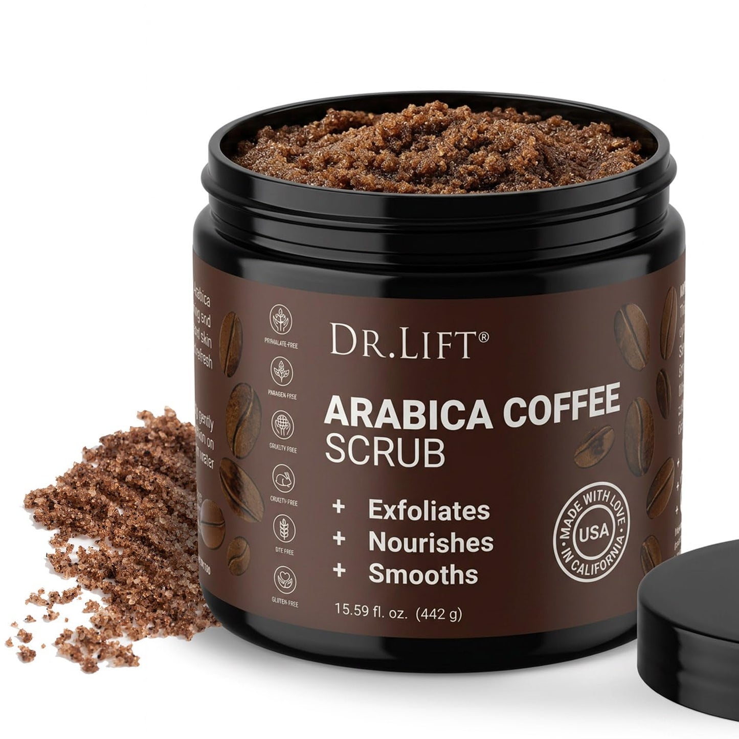 Arabica Coffee Scrub, 15.59 OZ - Moisturizing and Exfoliating Full Body Scrub for Women and Men - Made in the USA by Dr.Lift
