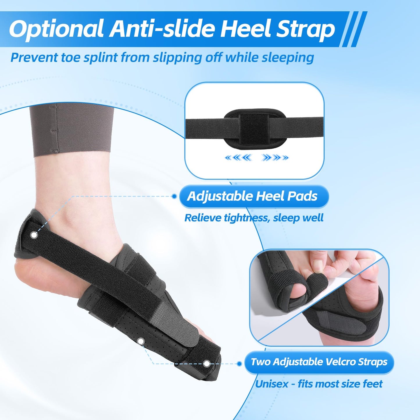 Chonario Broken Big Toe Brace Splint, Turf Toe Brace Support for fracture, Broken, Sprains, Arthritis, Men & Women, with 2 Removable Metal Plates - Black Right