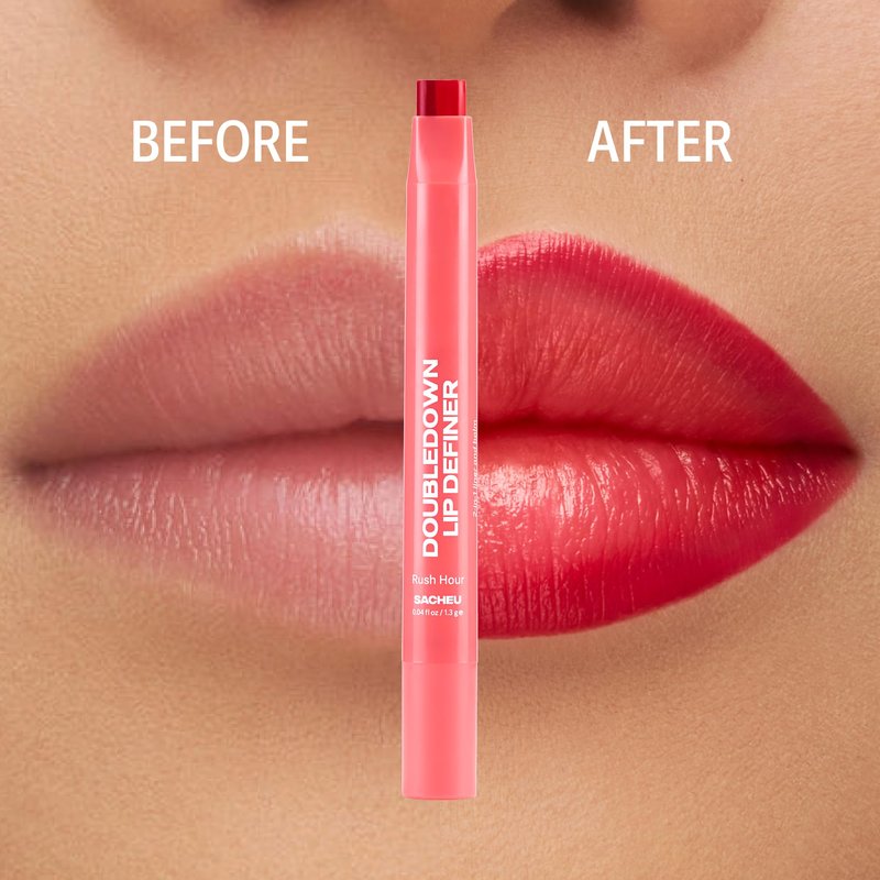 Sacheu DoubleDown Lip Definer — 2-in-1 Lip Liner & Balm — Long-Lasting Korean Make Up Lipstick with Satin Finish, Avocado Oil & Vitamin E (Rush Hour)