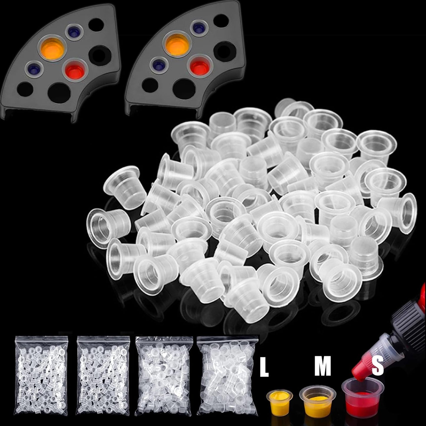 Tattoo Ink Caps Cups Holder - MIUXIA 402Pcs Mixed Size Tattoo Ink Cups Caps Small Mediun Large Tattoo Pigment Caps Cups with Wide Cup Edge Tattoo Ink Set Tattoo Supplies