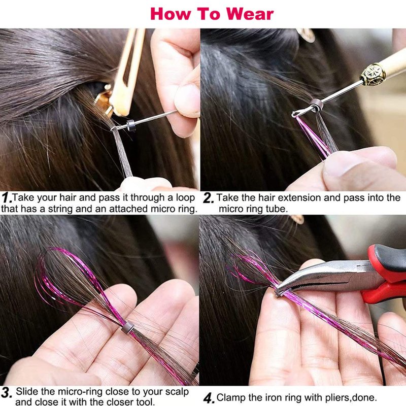 Skiennix Black Hair Tinsel Kit - 1200 Strands Heat Resistant Glitter Extensions | 47 Inch Fairy Hair Accessories for Women & Kids