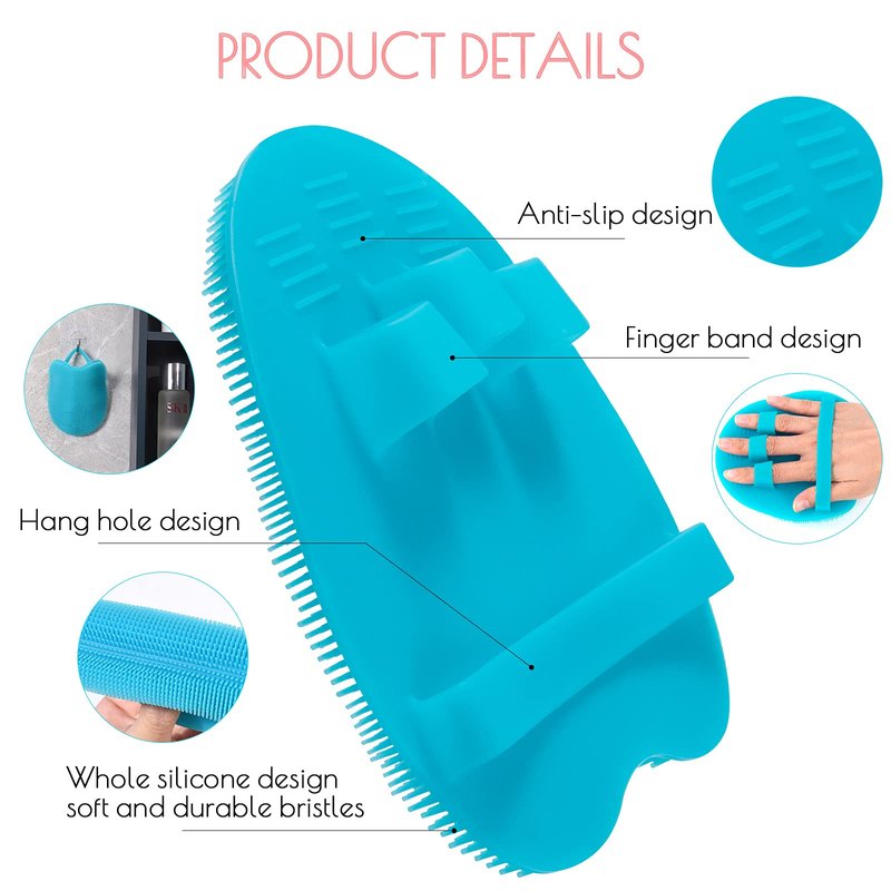 2 Pack Soft Silicone Shower Brush Body Wash Bath Exfoliating Skin Massage Scrubber, Dry Skin Brushing Glove Loofah, Fit for Sensitive and All Kinds of Skin(Gray+pink)