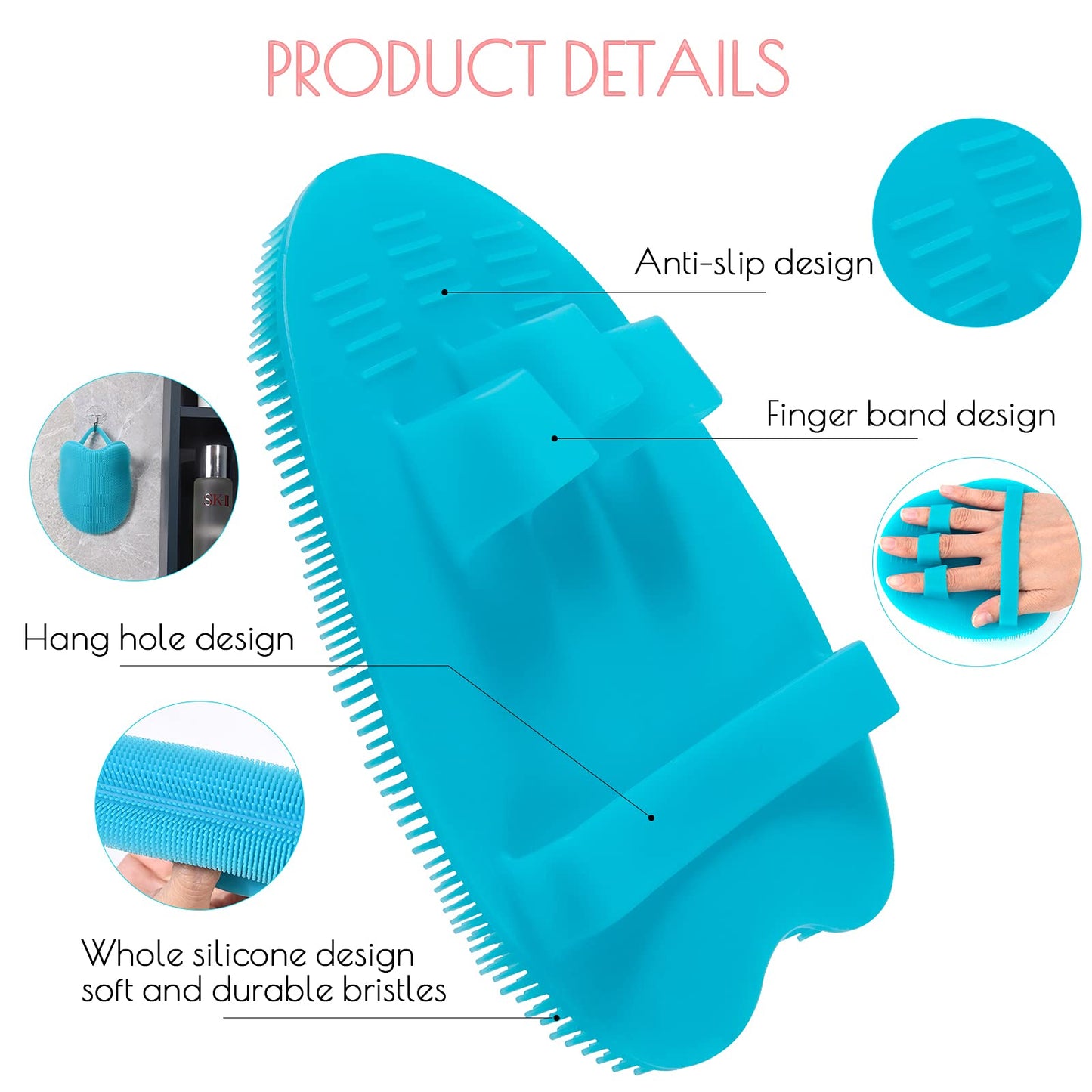 Pure Silicone Body Brush Shower Scrubber Gentle Exfoliating Bath Shower Tool, with Super Soft Manual Facial Cleansing Brush