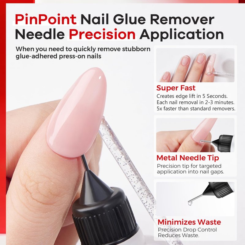 Glamonade Press on Nail Glue Remover: Pinpoint Fake Nails & Artificial Nail Tips Liquid Non-Acetone Nails Glue Remover Not for UV Gel - Needle Tip