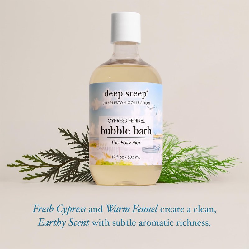 Deep Steep Cypress Fennel Bubble Bath for Women, Hypoallergenic, Clinically Tested, Clean Formula for Sensitive Skin, Sulfate-Free, 17 fl oz Bottle, Essential Bath Accessories