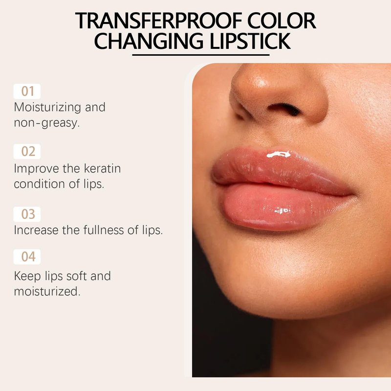 REATIFUL Color Changing Lipstick,Gold Crystal Ph Lipstick Color Changing,Long Lasting 24 Hours Moisturizing Glossy Shine Lip Gloss for Women