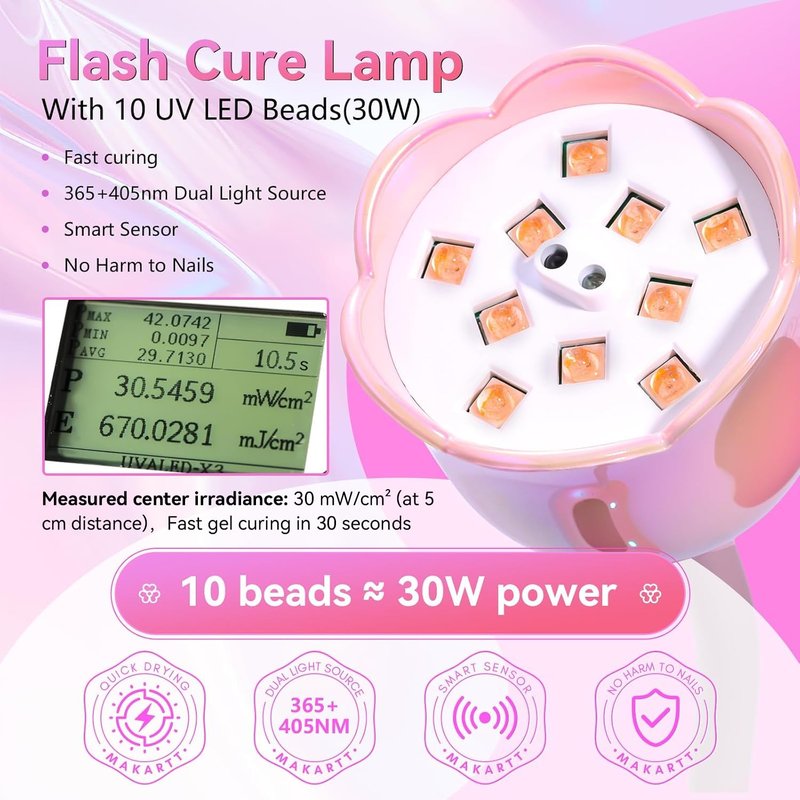 Makartt Cordless Mini UV LED Nail Lamp, 10s Flash Cure Nail Lamp for Gel Polish, 30mW/cm² Rechargeable Gooseneck UV Light Nail Dryer with Auto Sensor & 4 Timers, Portable for Daily Manicure & Travel