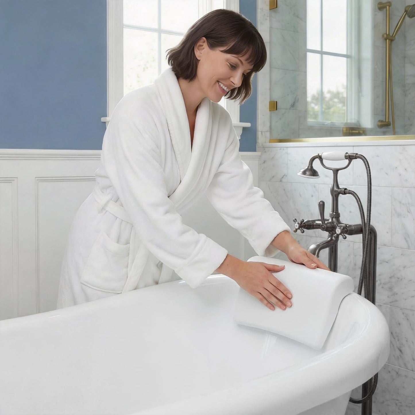 POPETPOP Bath Pillow for Tub - PU Wave Bath Pillow, White Bath Tub Pillows for Head and Neck, Waterproof Tub Pillow for Women Men Home, Hotel, Salon, Spa, Bathtub Accessories (11.59'' X 5.70'')