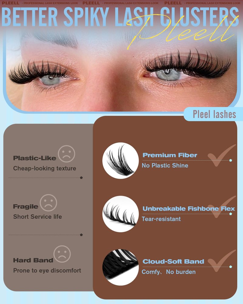 Pleell Lash Clusters Spikes Eyelash Clusters 14-22mm Wispy Lashes Clusters Manga Cluster Eyelash Extensions Bunny Cluster Lashes D-Curly Natural Volume Eyelashes Clusters