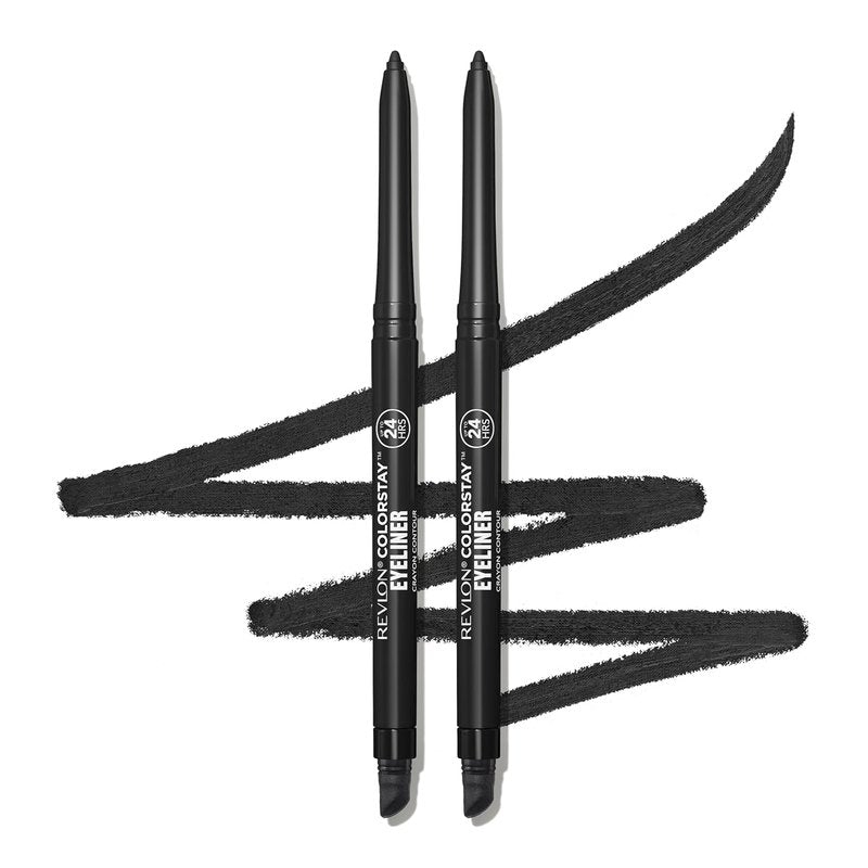 Revlon ColorStay Waterproof Eyeliner Pencil - Smudge-Proof, Long-Lasting Matte Finish | 201 Black, 2-Pack