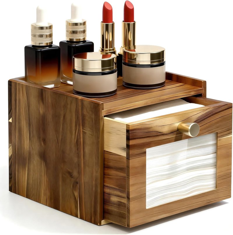 Disposable Face Towel Holder - Acacia Wood Storage Drawer for XL Towels | Bathroom Vanity Organizer & Wall Mount