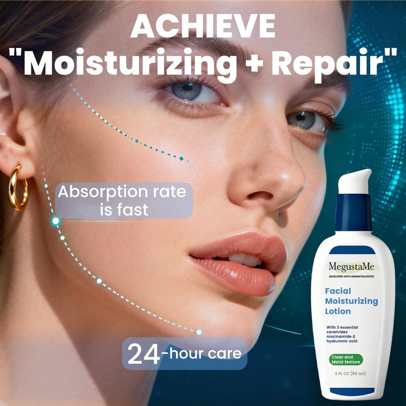 MegustaMe Facial Moisturizing Lotion Day and Night Use Repair Cream Contains Hyaluronic Acid and Niacinamide Lightweight and Non-Greasy Easy to Absorb 3FL.OZ