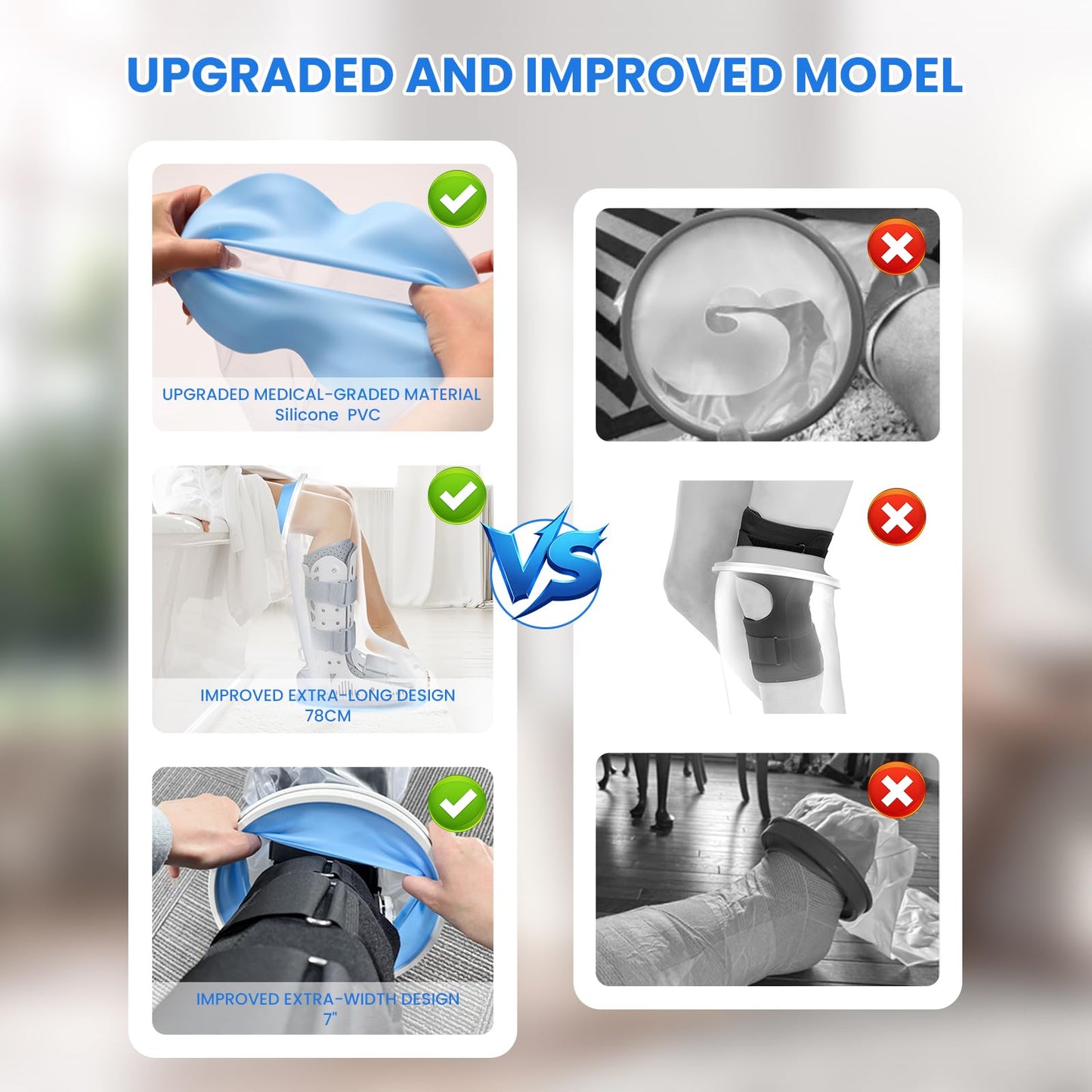 Waterproof Extra Wide Leg Cast Cover for Showering After Surgery with Non-Slip Bottom, Extra Large Waterproof Foot Protector Cover for Plus Size Adults, Lager Casts, Surgery Casts Boots, Reusable