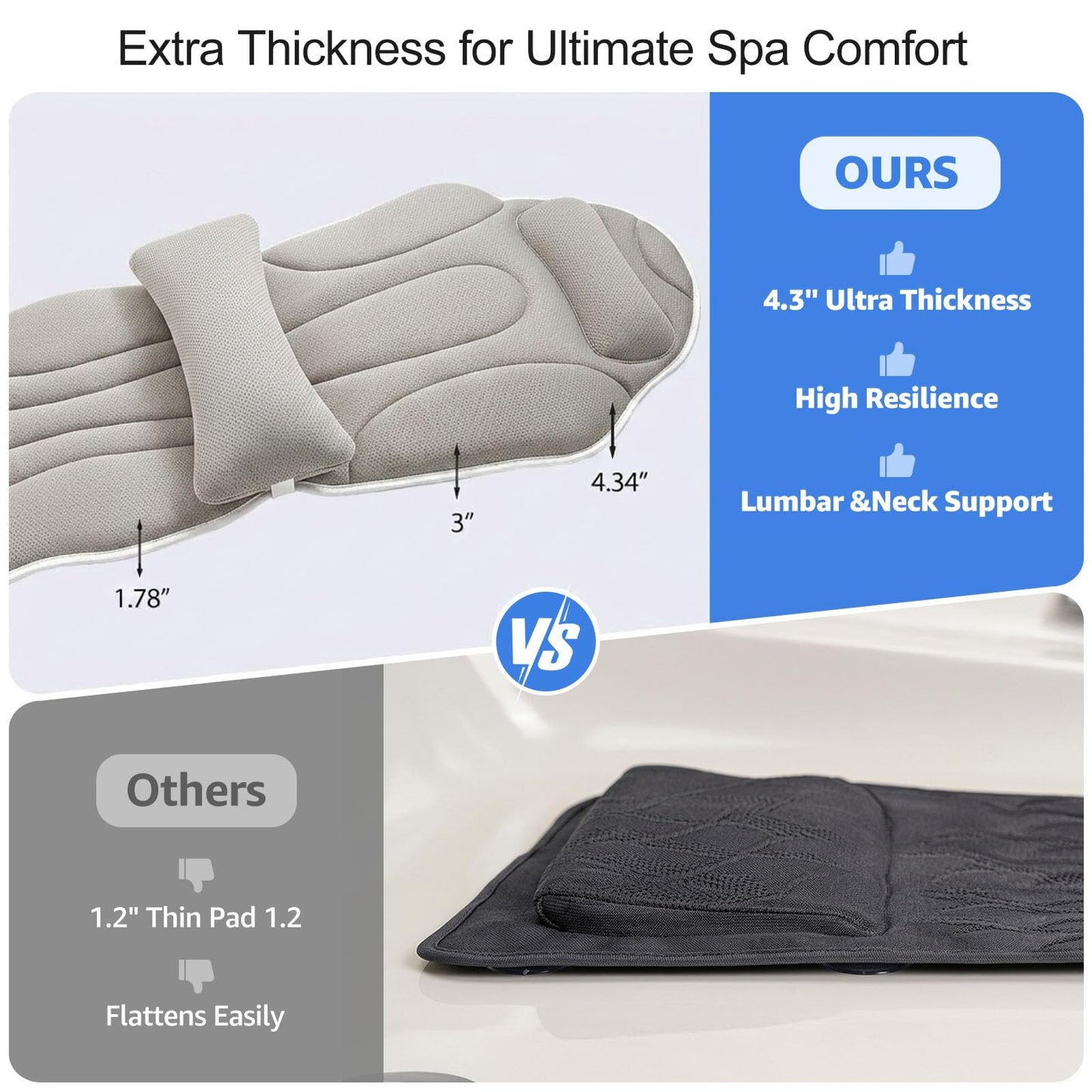 Full Body Bath Pillow for Bathtub, Thick 5D Air Mesh Luxury Spa Tub Cushion with Adjustable Lumbar Support, Extra Long Bathtub Pillow for Head and Neck Back, 192 Non-Slip Suction Cups, Gray, 56" x 19"
