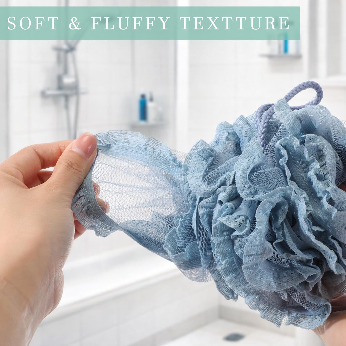 Sunnyray 4 Pack Loofah Bath Sponge Lace Mesh Set Large 60g Shower Poufs Body Scrubber Bath Loofah Ball Body Wash Sponge Exfoliating Scrubber Luffa Puff for Women Men Cleanse Skin Accessories (Classic)