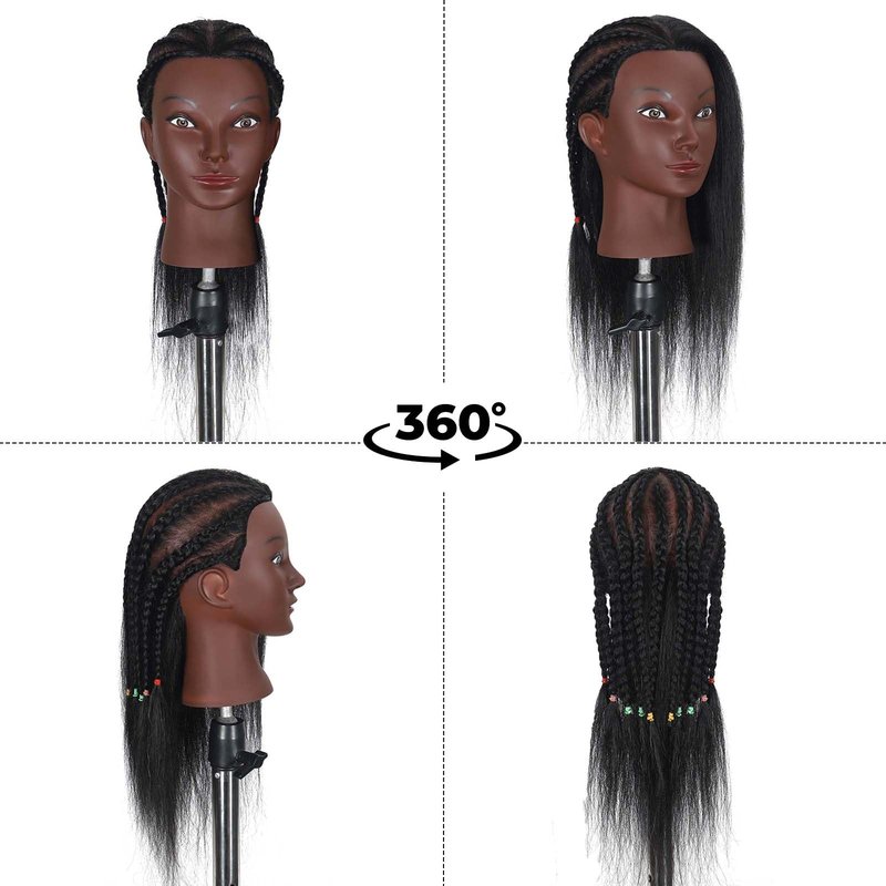 Mannequin Head Human Hair with 100% Real Hair Cosmetology Mannequin Doll Head for Hairdresser Practice Braiding Hairstyling with Free Table Clamp Stand (16 Inch)
