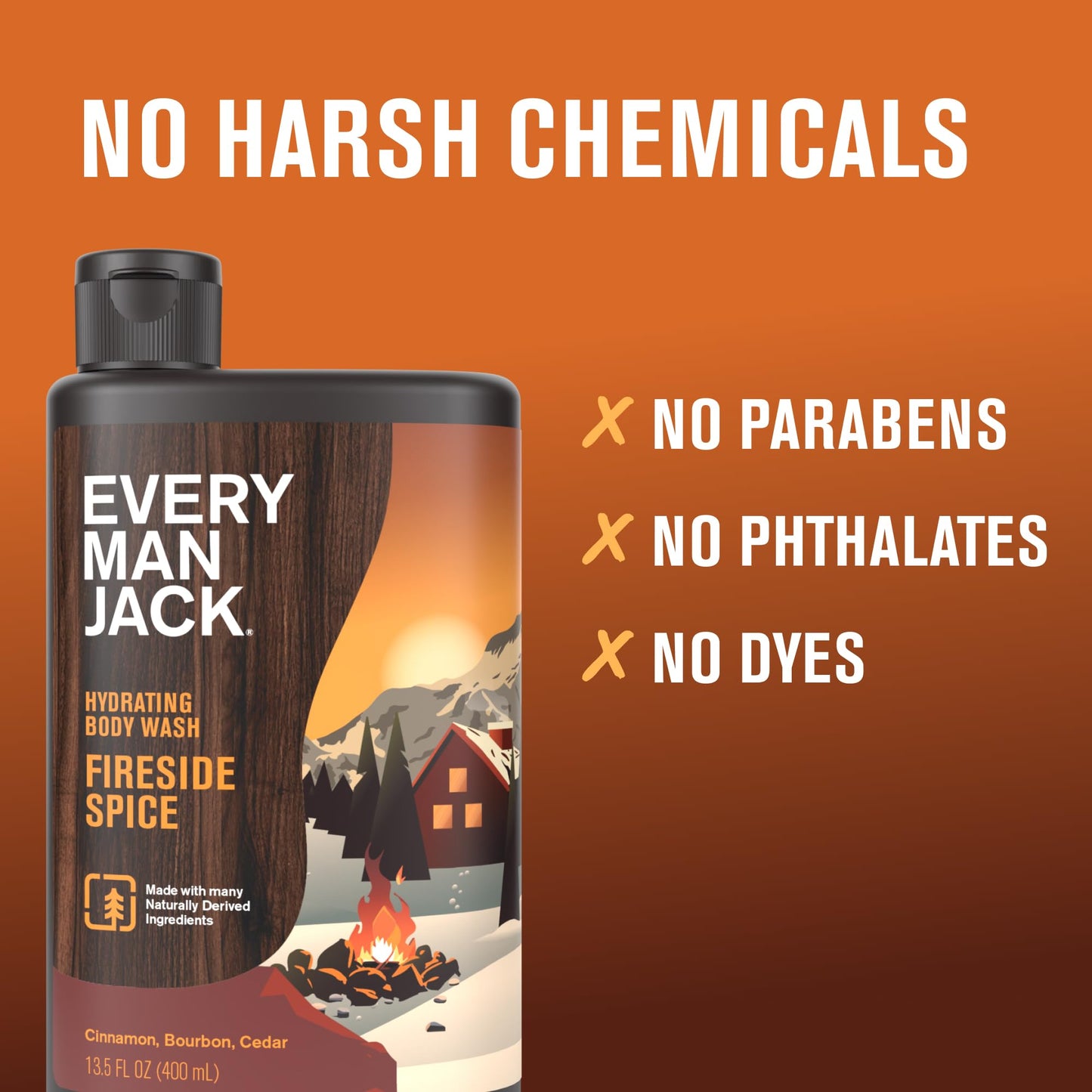 Every Man Jack Hydrating Body Wash - Fireside Spice - Deeply Clean with Glycerin + Naturally Derived Ingredients - 13.5 oz (2 Pack)