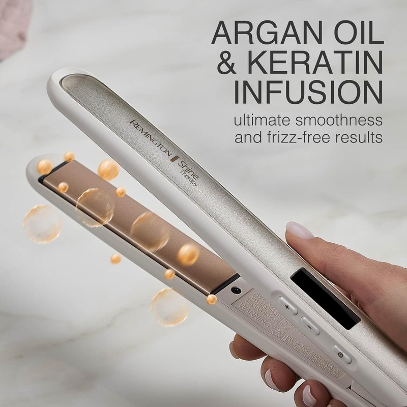 Remington Shine Therapy Hair Straightener - 1 Inch Ceramic Flat Iron with Argan Oil & Keratin for Smooth, Frizz-Free Hair