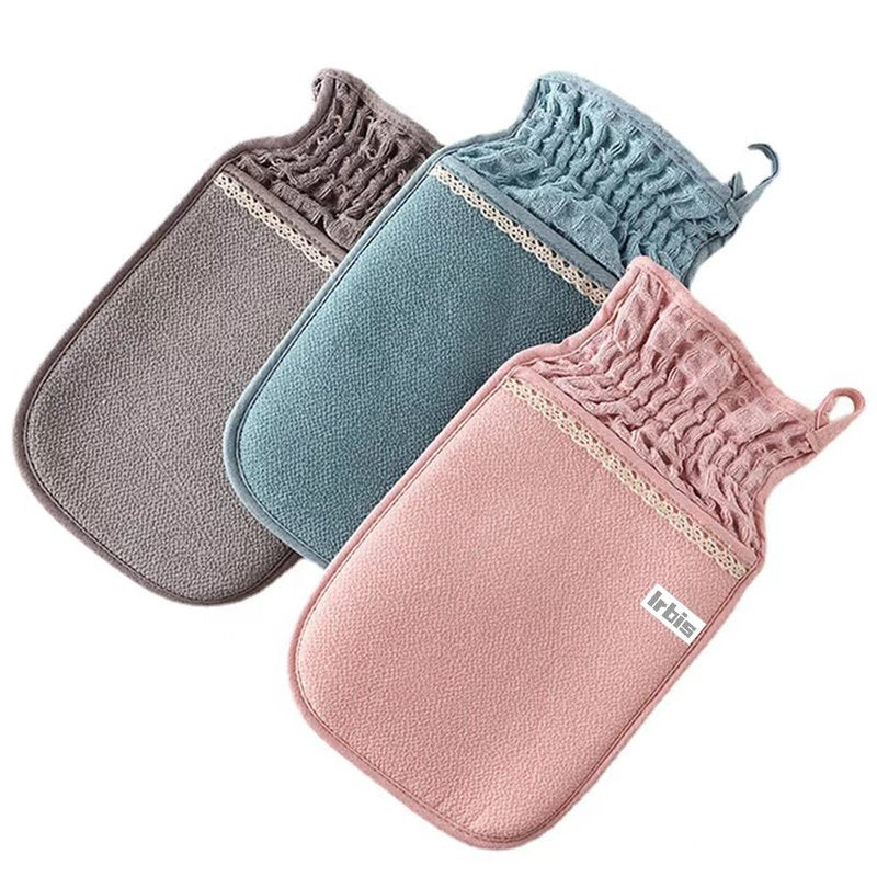 Irbis Deep Exfoliating Glove-Korean Body Scrub Mitt,Exfoliator Scrubber, Dead Skin Remover, Dual Texture Bath Sponge&Washcloth-Great for Shower, Bath, Spray Tan Removal or Home Spa-(Pink,Grey,Blue)