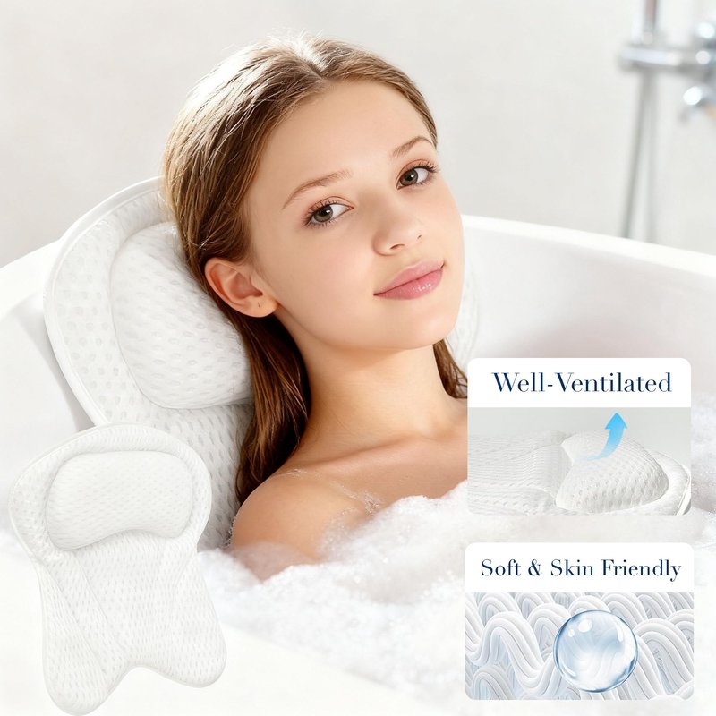 LDJDSDS Luxury Bath Tub Pillows for Head and Neck, 4D Breathable Air Mesh Bath Pillow with Non-Slip Suction Cups, Ergonomic Back Support Spa Gifts with Silk Eye Mask