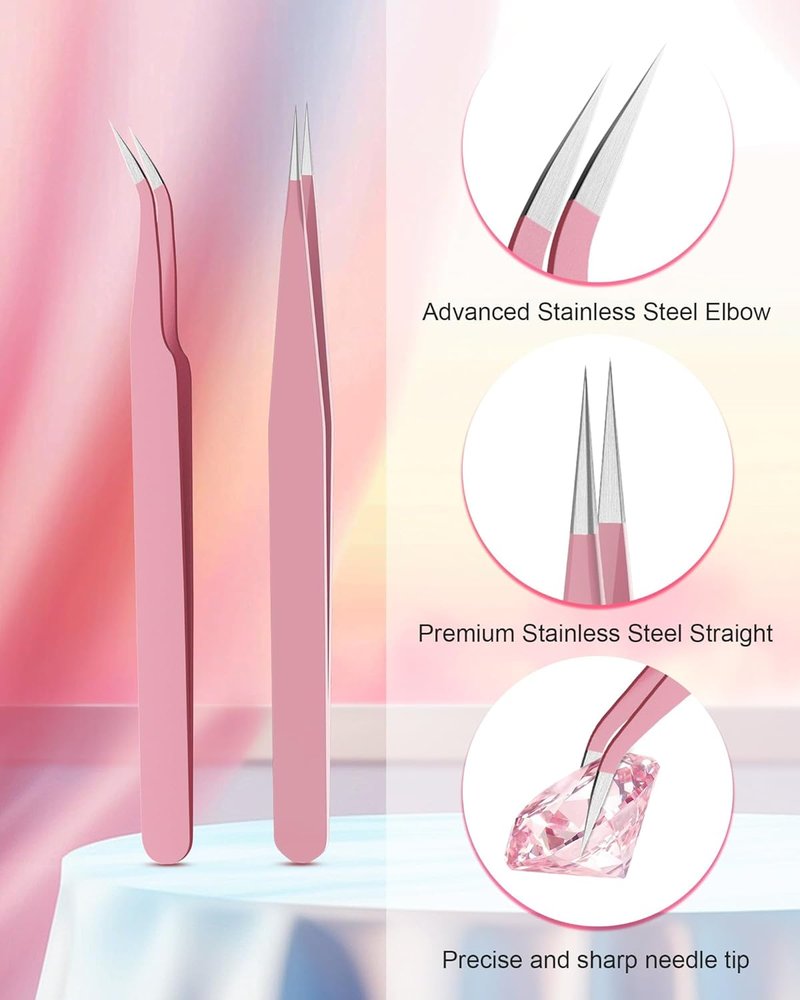 Rhinestone Picker Tool Set - Rhinestone Applicator with 4 Replaceable Wax Heads & 2 Tweezers | Pink