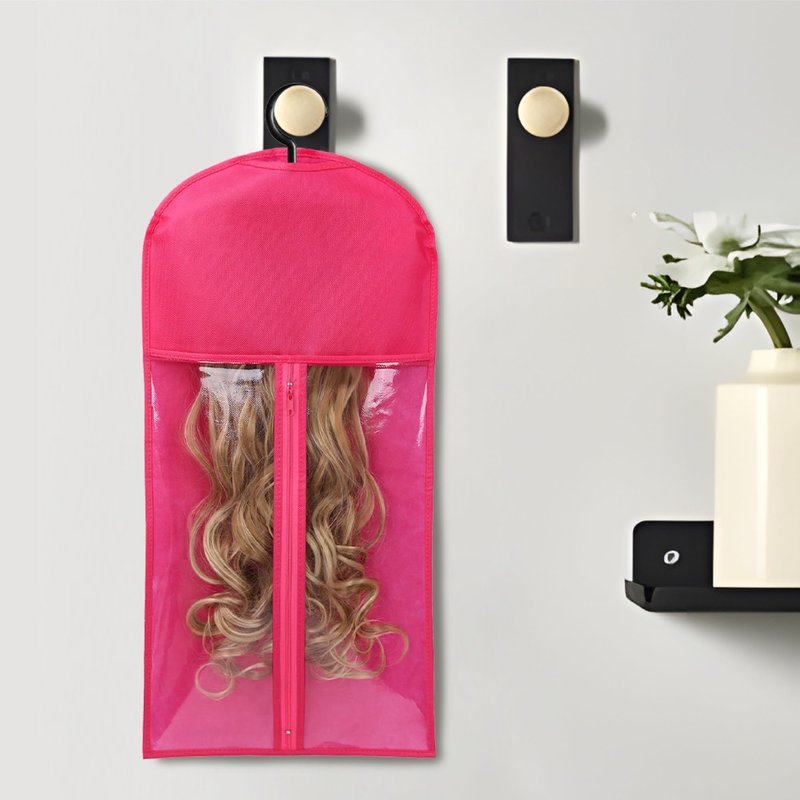 3PCS Wig Storage Bags With Hanger Hair Extension Holder Wig Holder for Multiple Wigs Bags Storage with Hanger Wig Hanger Rack for Multiple Wigs Hair Extensions, Wigs & Accessories(HOT PINK)